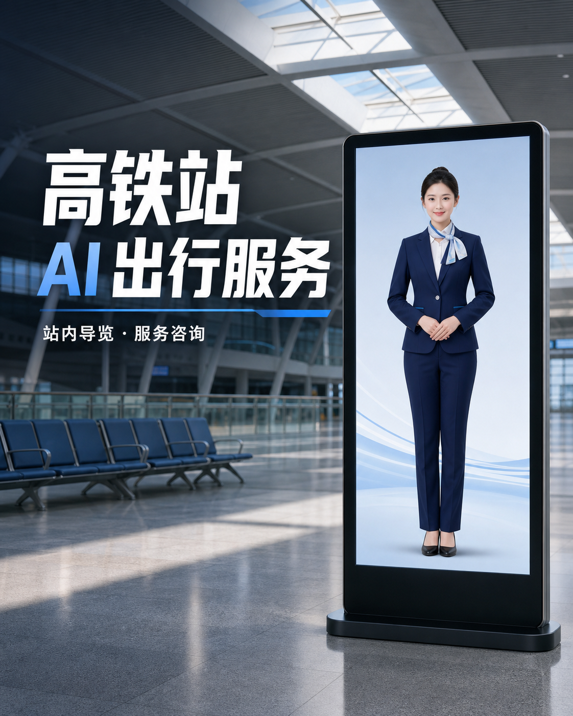 高铁站 AI 数字人应用示意