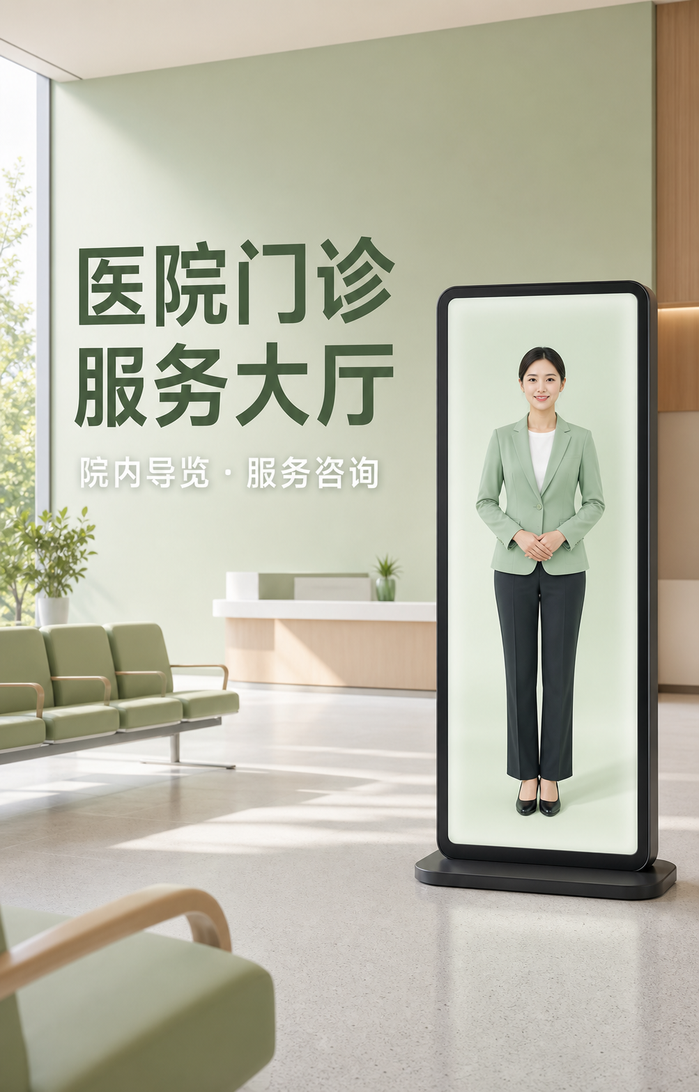 医院门诊服务大厅 AI 数字人应用示意