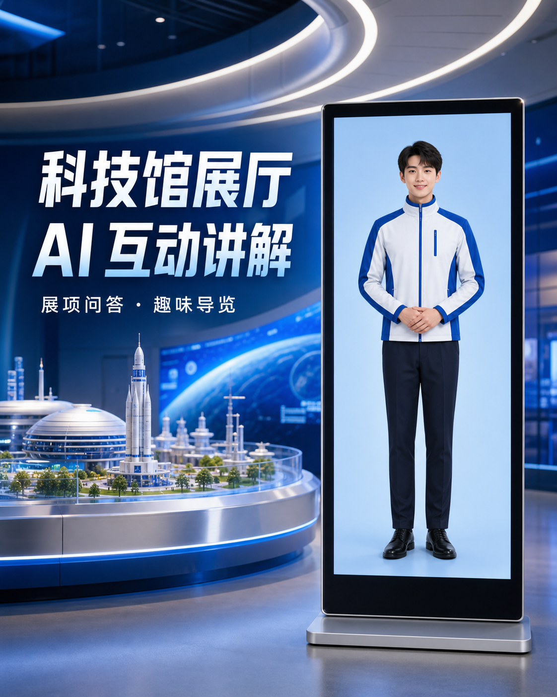 科技馆展厅 AI 数字人应用示意